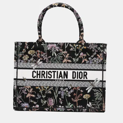 Pre-owned Dior Black Medium Embroidered Canvas Herbarium Book Tote