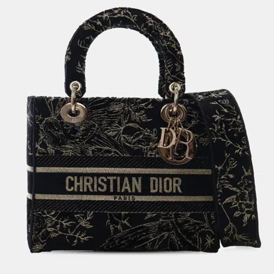 Pre-owned Dior Black Medium Embroidered Canvas Toile De Jouy Lady D Lite