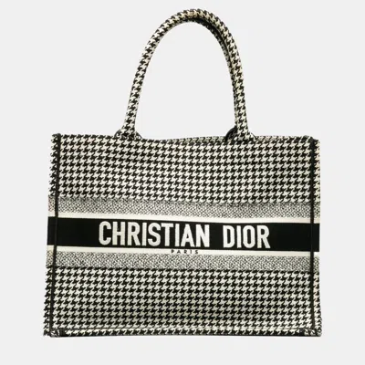 Pre-owned Dior Black Medium Houndstooth Embroidered Book Tote