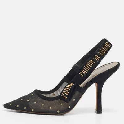 Pre-owned Dior Black Mesh And Suede J'a Slingback Pumps Size 37