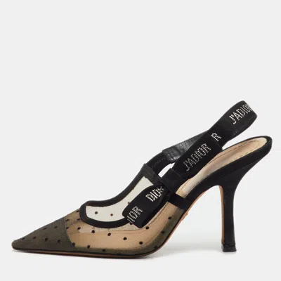 Pre-owned Dior Black Mesh And Suede J'a Slingback Pumps Size 38