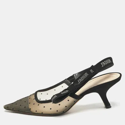 Pre-owned Dior Black Mesh And Suede J'a Studded Slingback Pumps Size 41
