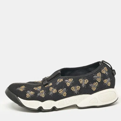 Pre-owned Dior Black Mesh Bee Embellished Fusion Slip On Sneakers Size 38.5