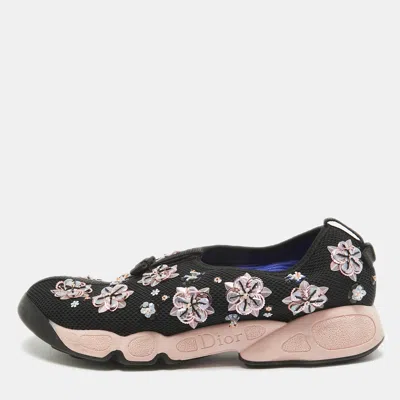 Pre-owned Dior Black Mesh Crystal Embellished Fusion Slip On Sneakers Size 38