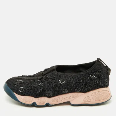 Pre-owned Dior Black Mesh Crystal Embellished Fusion Slip On Sneakers Size 38.5