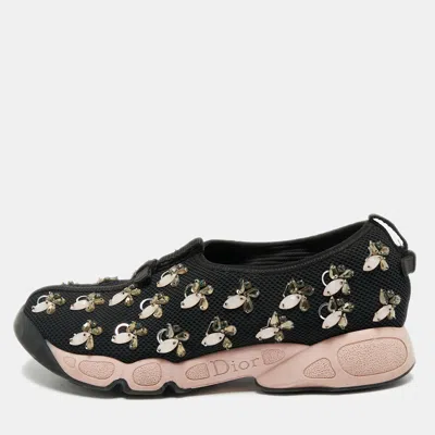 Pre-owned Dior Black Mesh Crystal Embellished Fusion Slip On Sneakers Size 38.5