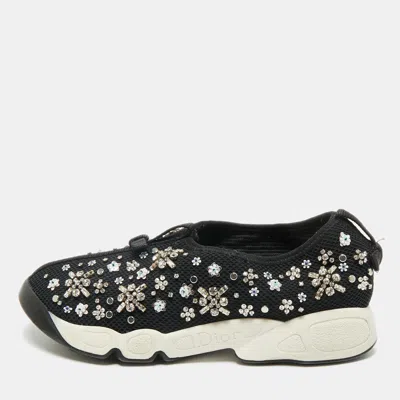 Pre-owned Dior Black Mesh Crystal Embellished Fusion Sneakers Size 36.5