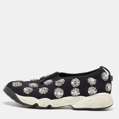Pre-owned Dior Black Mesh Embellished Fusion Slip On Sneakers Size 38