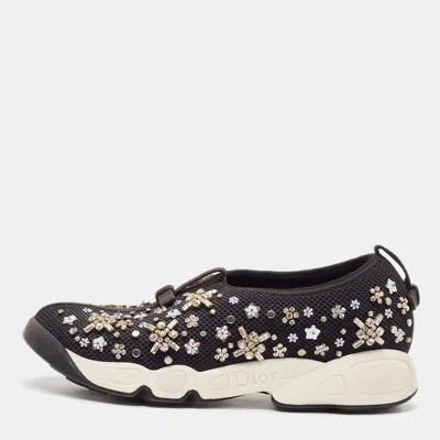 Pre-owned Dior Black Mesh Embellished Fusion Sneakers Size 36.5