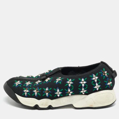 Pre-owned Dior Black Mesh Embellished Fusion Sneakers Size 36.5