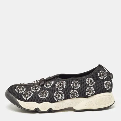 Pre-owned Dior Black Mesh Embellished Fusion Sneakers Size 38