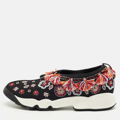 Pre-owned Dior Black Mesh Embellished Fusion Sneakers Size 38