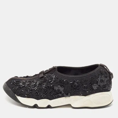 Pre-owned Dior Black Mesh Embellished Fusion Sneakers Size 39.5