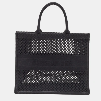 Pre-owned Dior Black Mesh Embroidered Canvas Large Book Tote