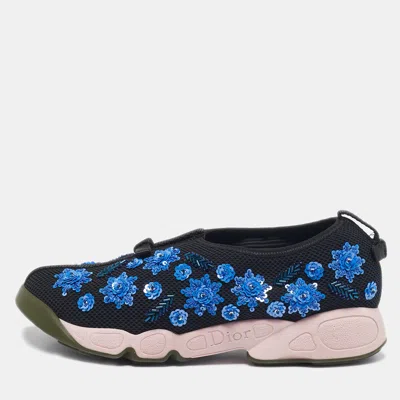 Pre-owned Dior Black Mesh Flower Embellished Fusion Slip On Sneakers Size 37