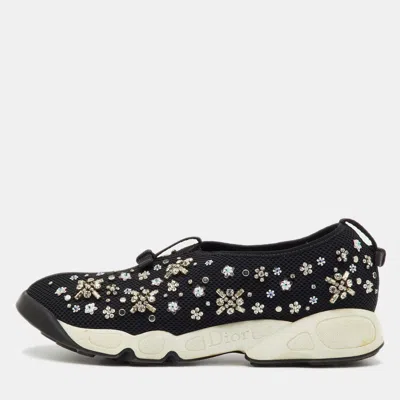 Pre-owned Dior Black Mesh Fusion Crystal Embellished Slip On Sneakers Size 39
