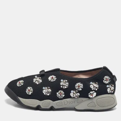 Pre-owned Dior Black Mesh Fusion Floral Embellished Slip On Sneakers Size 39