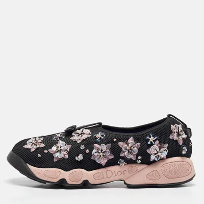 Pre-owned Dior Black Mesh Fusion Floral Embellished Sneakers Size 38