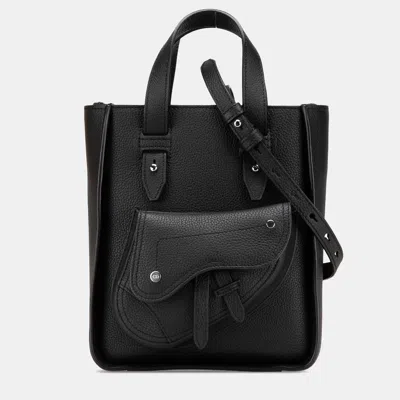 Pre-owned Dior Black Mini Grained Calfskin Saddle Tote