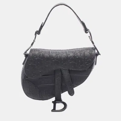 Pre-owned Dior Black Mini Oblique Embossed Saddle
