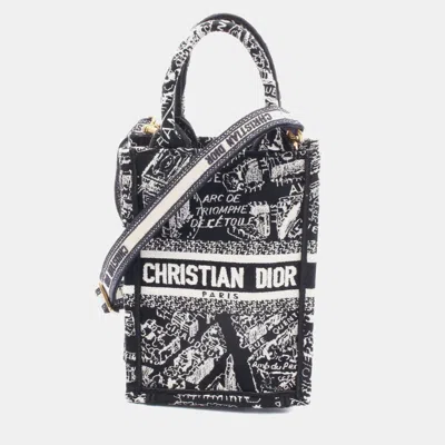 Pre-owned Dior Black Mini Plan De Paris Logo Embroidered Canvas Vertical Book Tote
