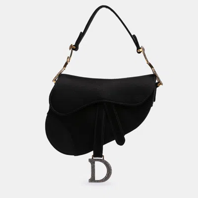 Pre-owned Dior Black Mini Satin Crystal Embellished Saddle Bag