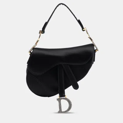 Pre-owned Dior Black Mini Satin Crystal Embellished Saddle Bag
