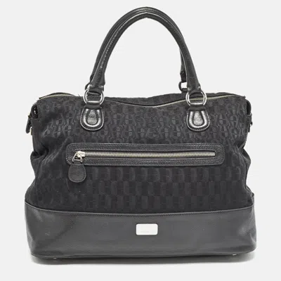 Pre-owned Dior Black Monogram Canvas And Leather Front Pocket Tote