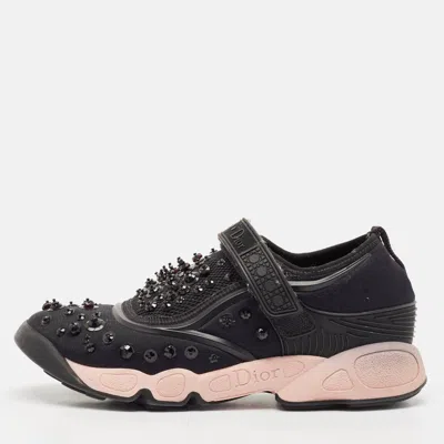 Pre-owned Dior Black Neoprene And Mesh Fusion Embellished Velcro Strap Sneakers Size 37.5