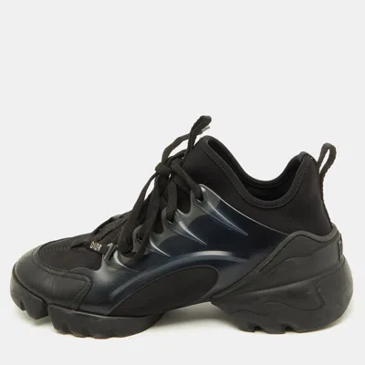 Pre-owned Dior Black Neoprene Leather And Rubber D-connect Low Top Sneakers Size 37