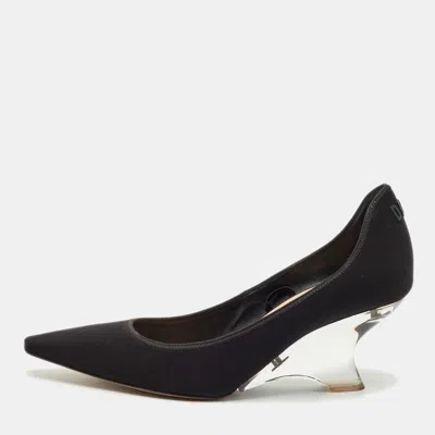 Pre-owned Dior Black Neoprene Pointed Toe Wedge Pumps Size 39