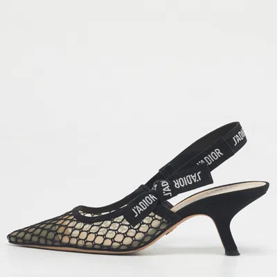 Pre-owned Dior Black Net And Suede J'a Slingback Pumps Size 37