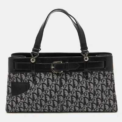 Pre-owned Dior Black Oblique Canvas And Leather Belt Jean Pocket Bag