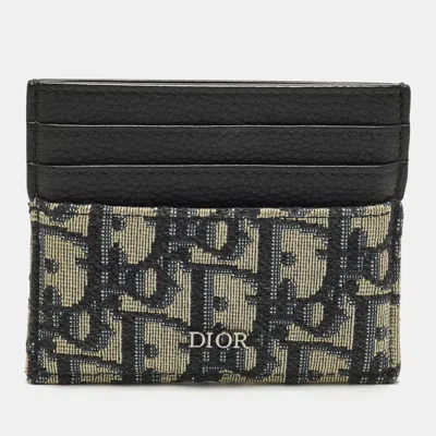Pre-owned Dior Black Oblique Canvas And Leather Card Holder
