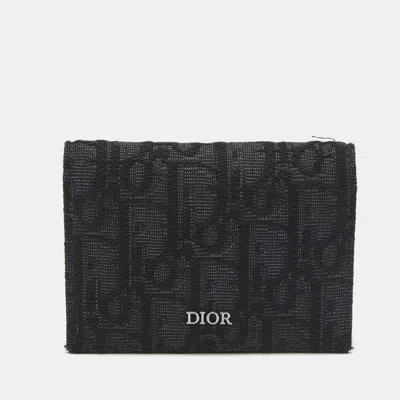 Pre-owned Dior Black Oblique Canvas And Leather Flap Card Case
