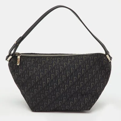 Pre-owned Dior Black Oblique Canvas And Leather Vintage Baguette Bag