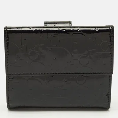 Pre-owned Dior Black Oblique Embossed Patent Leather French Wallet