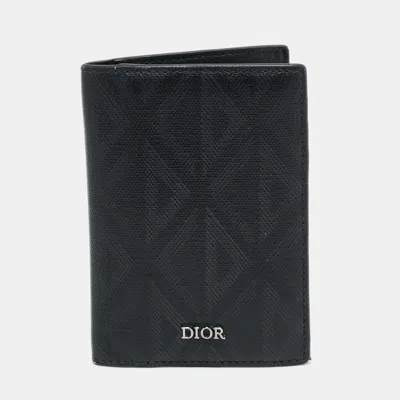Pre-owned Dior Black Oblique Galaxy Leather Bifold Card Holder