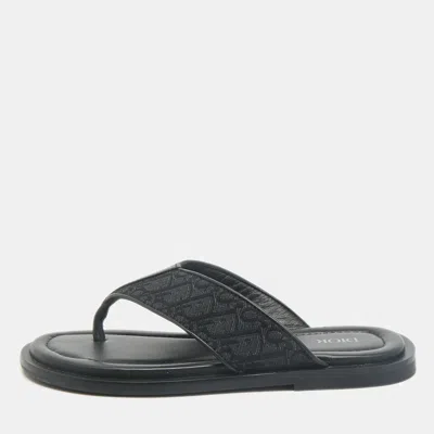 Pre-owned Dior Black Oblique Jacquard And Leather Alias Flat Thong Sandals Size 41