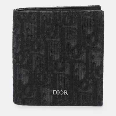 Pre-owned Dior Black Oblique Jacquard Bifold Wallet In Blue