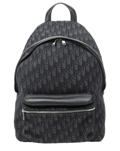 Pre-owned Dior Black Oblique Jacquard Rider Backpack (authentic Pre-loved)
