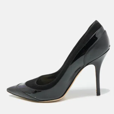 Pre-owned Dior Black Patent Leather And Suede Pointed Toe Pumps Size 37.5