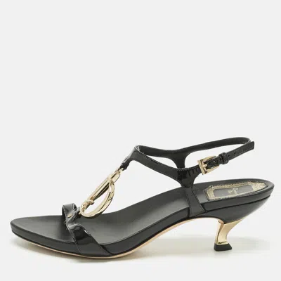 Pre-owned Dior Black Patent Leather Ankle Strap Sandals Size 36