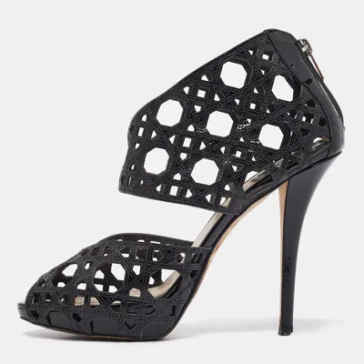 Pre-owned Dior Black Patent Leather Ankle Strap Sandals Size 39.5