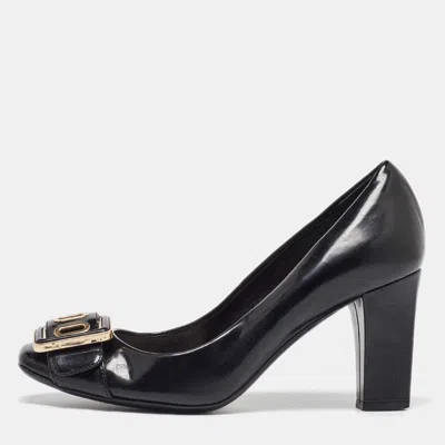 Pre-owned Dior Black Patent Leather Buckle Detail Pumps Size 36