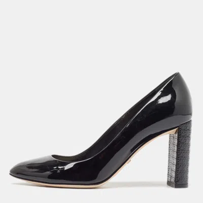 Pre-owned Dior Black Patent Leather Cannage Block Heel Pumps Size 37.5