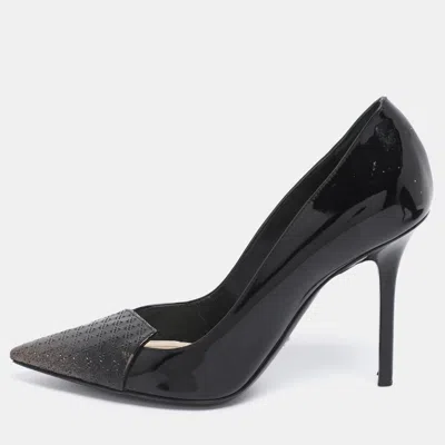 Pre-owned Dior Black Patent Leather Cannage Cap Pointed Toe Pumps Size 37.5