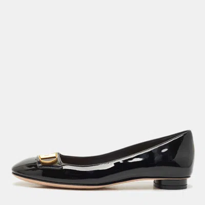 Pre-owned Dior Black Patent Leather Dc Logo Ballet Flats Size 37