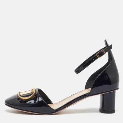 Pre-owned Dior Black Patent Leather D'cest Ankle Strap Sandals Size 38