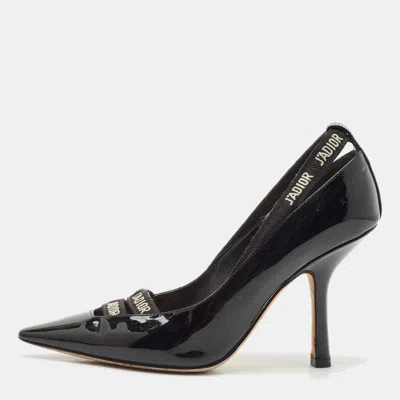 Pre-owned Dior Black Patent Leather J'a Ribbon Pointed Toe Pumps Size 36.5